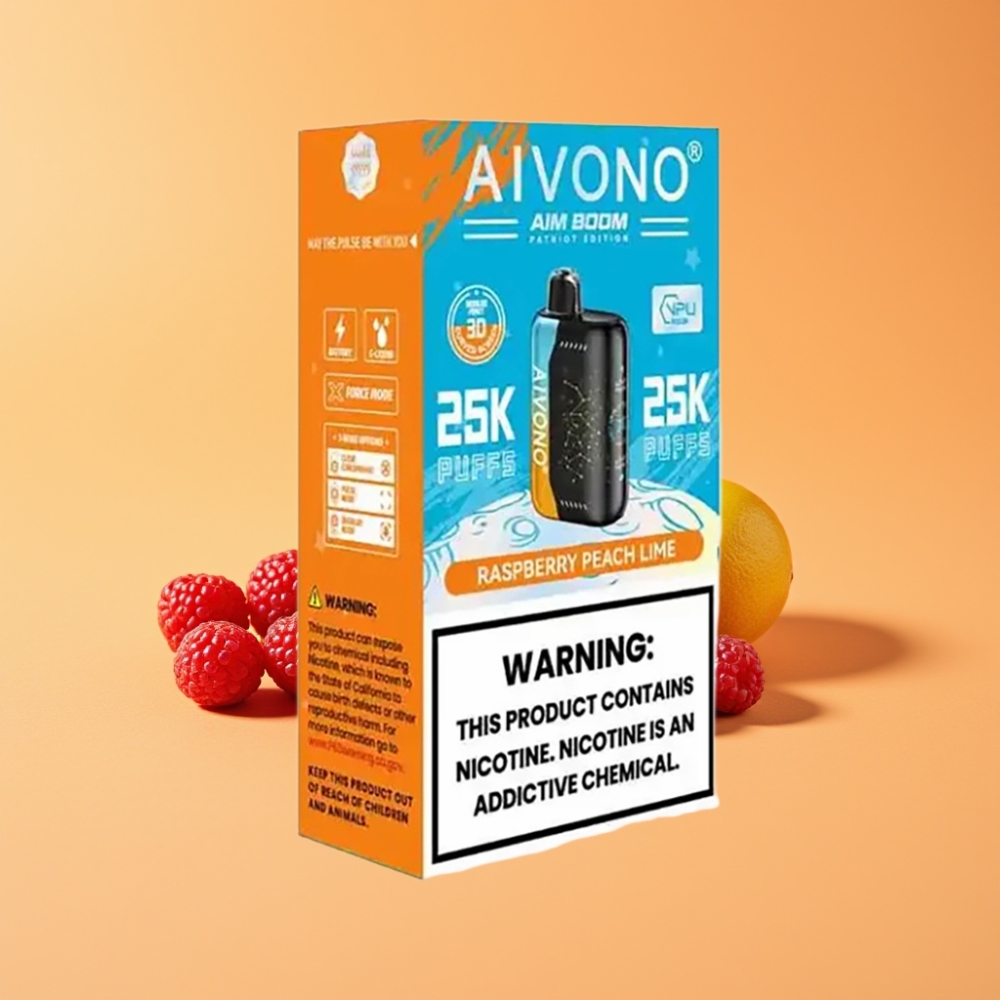 Aivono Aim Boom 25000 Puffs Engangs Vape Hindbær Fersken Lime 28ml 650mAh