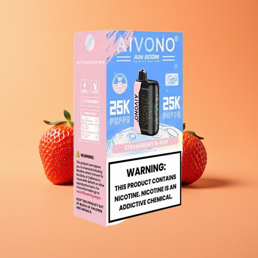 Denmark distributors Aivono Aim Boom 25000 Puffs Engangs Vape Jordbær B Pop