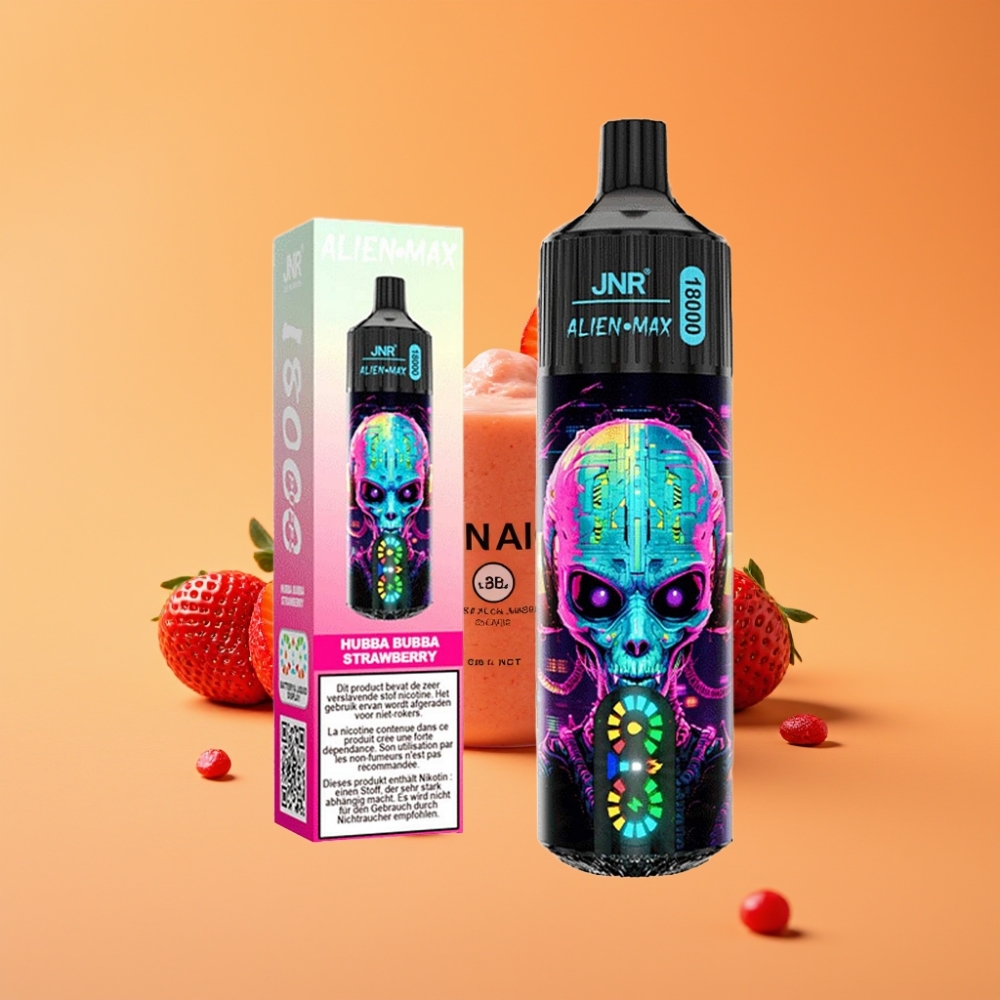 JNR Alien Max 18000 Puffs Disposable Vape Hubba Bubba Jordbær med Smart LED Display & Dual Mesh Coil