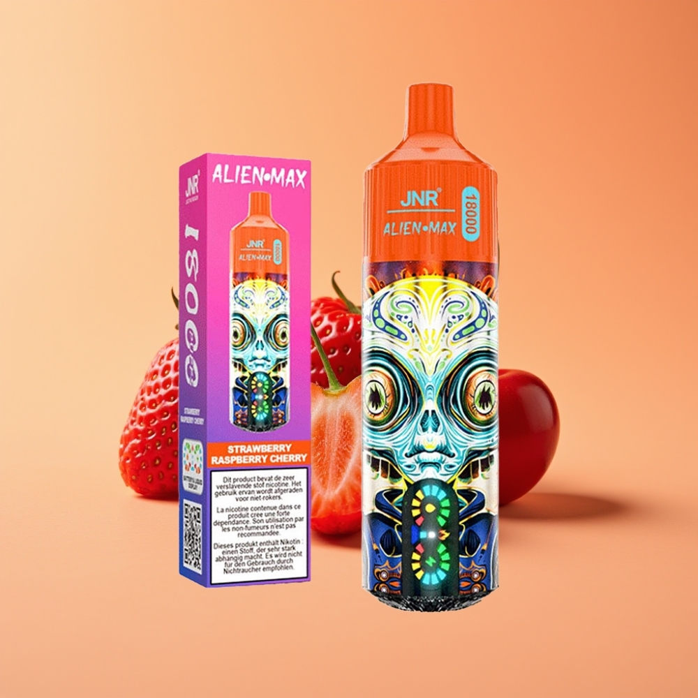 JNR Alien Max 18000 Puffs Smølfbar Jordbær Hindbær Kirsebær med Smart LED Display