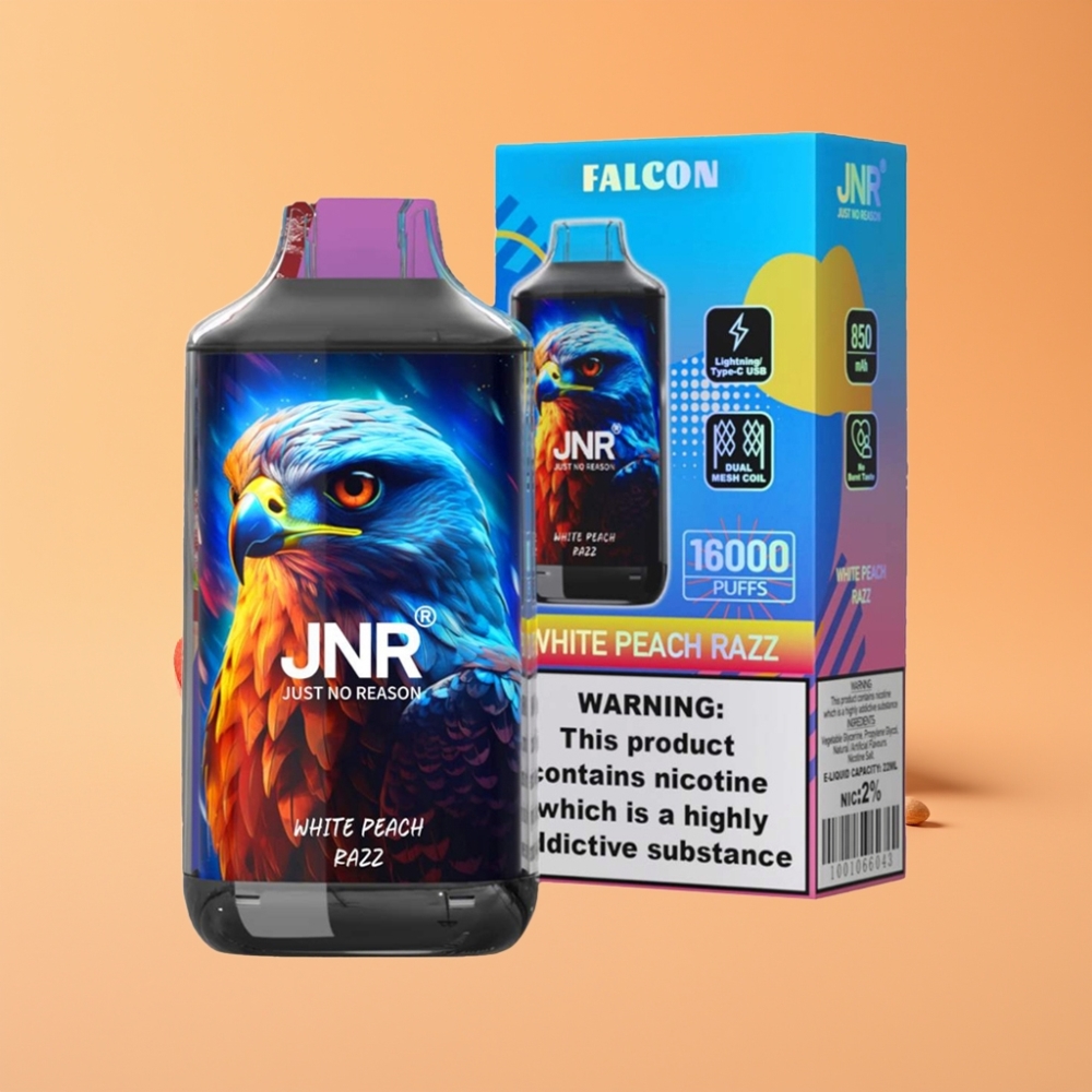 JNR Falcon 16000 Puffs Disposable Vape Hvid Fersken Razz – 850 mAh, 22ml