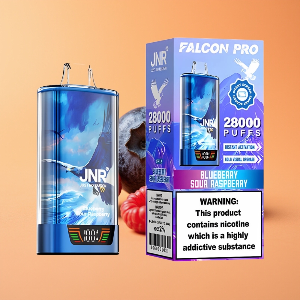 JNR Falcon Pro 28000 Disposable Vape Blåbær Sur Hindbær med Smart Display