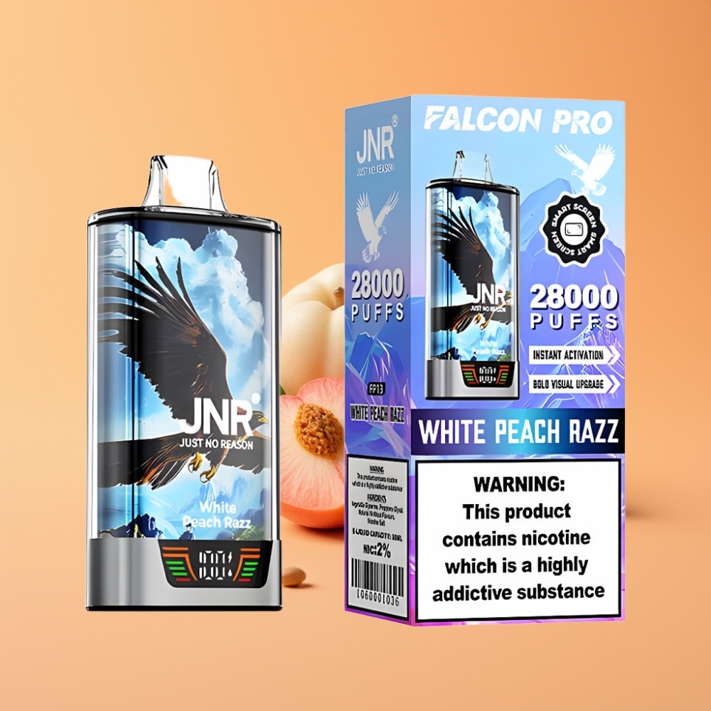 JNR Falcon Pro 28000 Disposable Vape Hvid Fersken Razz med 30ml og 28000 Puffs