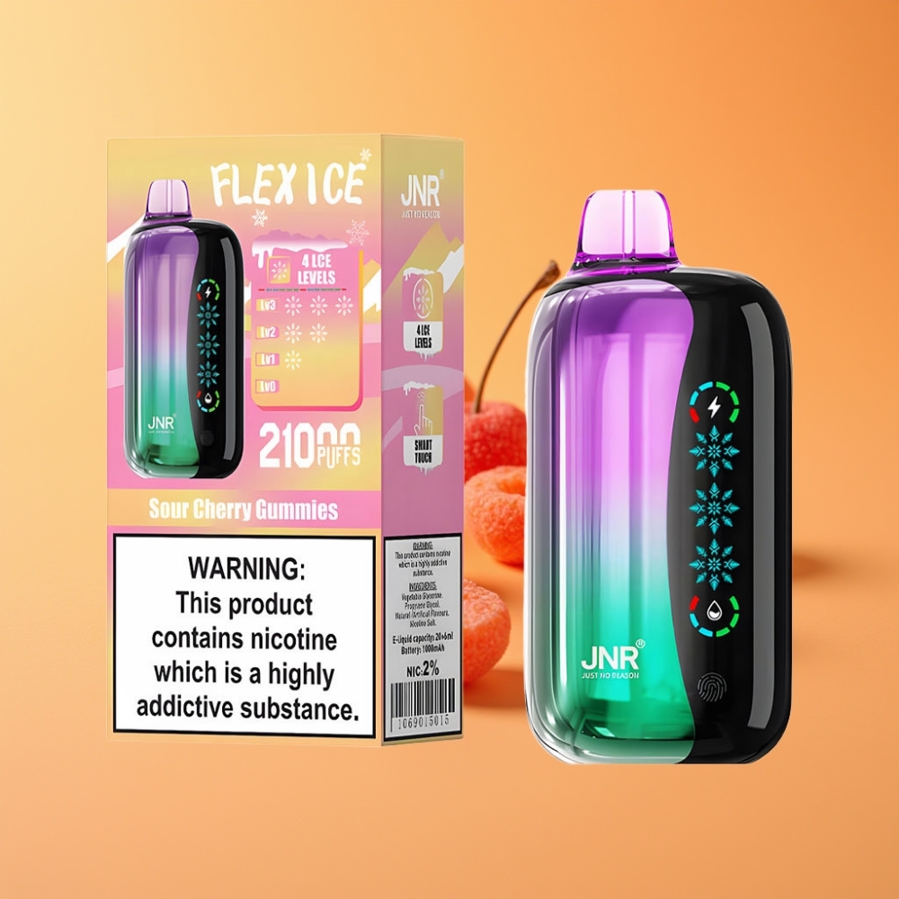 JNR Flex Ice 21000 Puffs Disposable Vape Sure Kirsebær Gummies med Type-C og 1.2 Ohm Dual Mesh