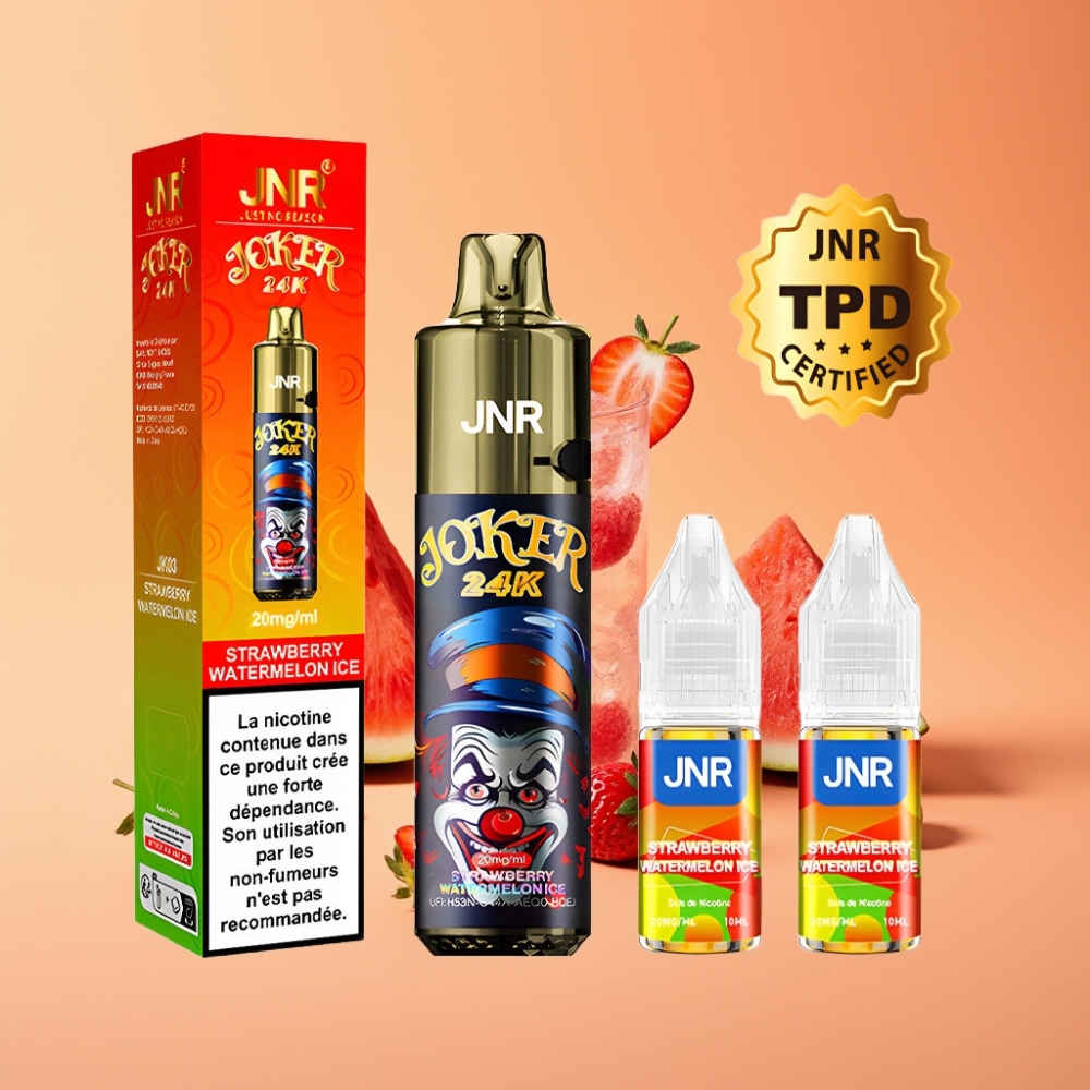 Denmark distributors JNR Joker 24K Puffs Disposable Vape Jordbær Vandmelon Is