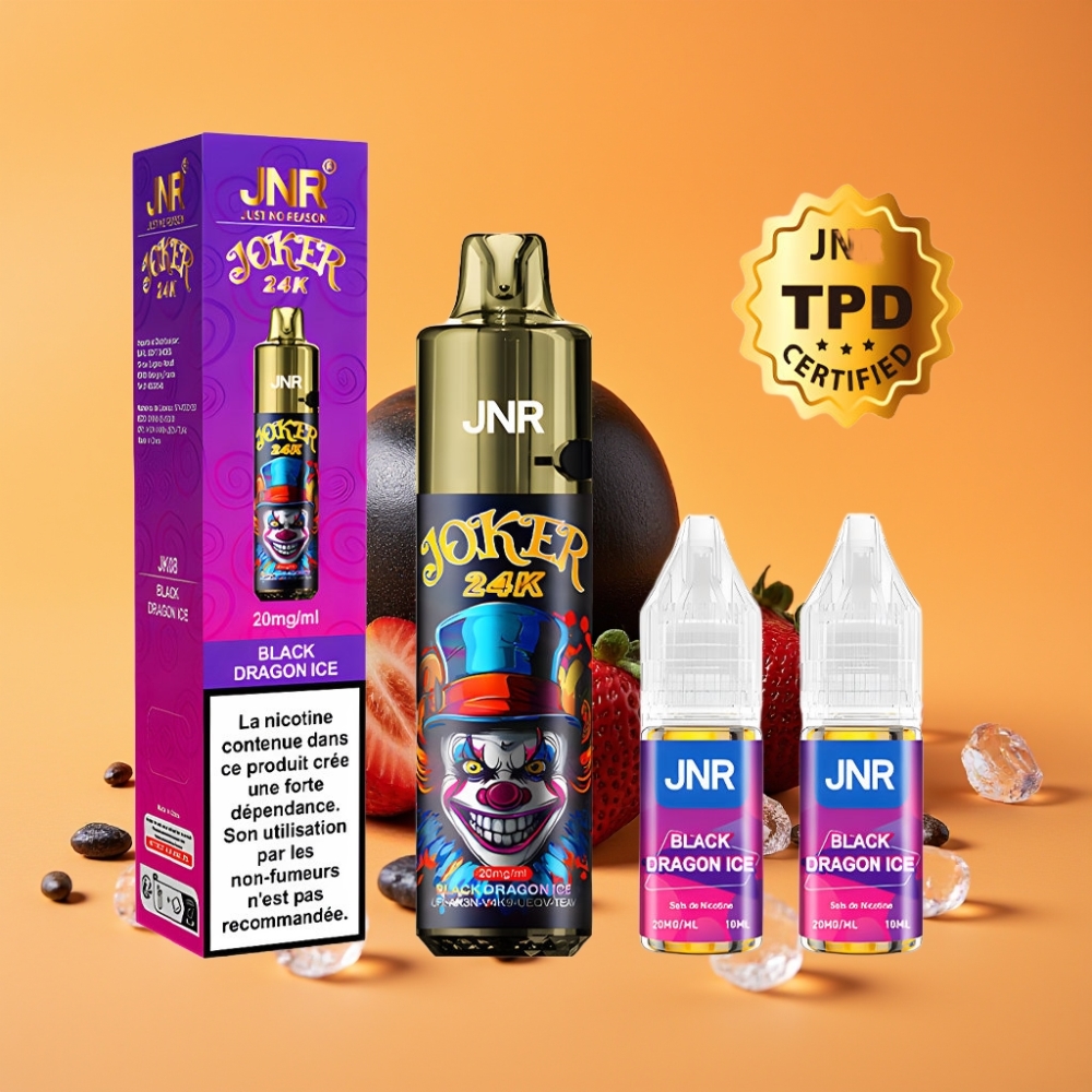 JNR Joker 24K Puffs Engangs Vape Sort Drage Is med 2+10ml Refillable Pod