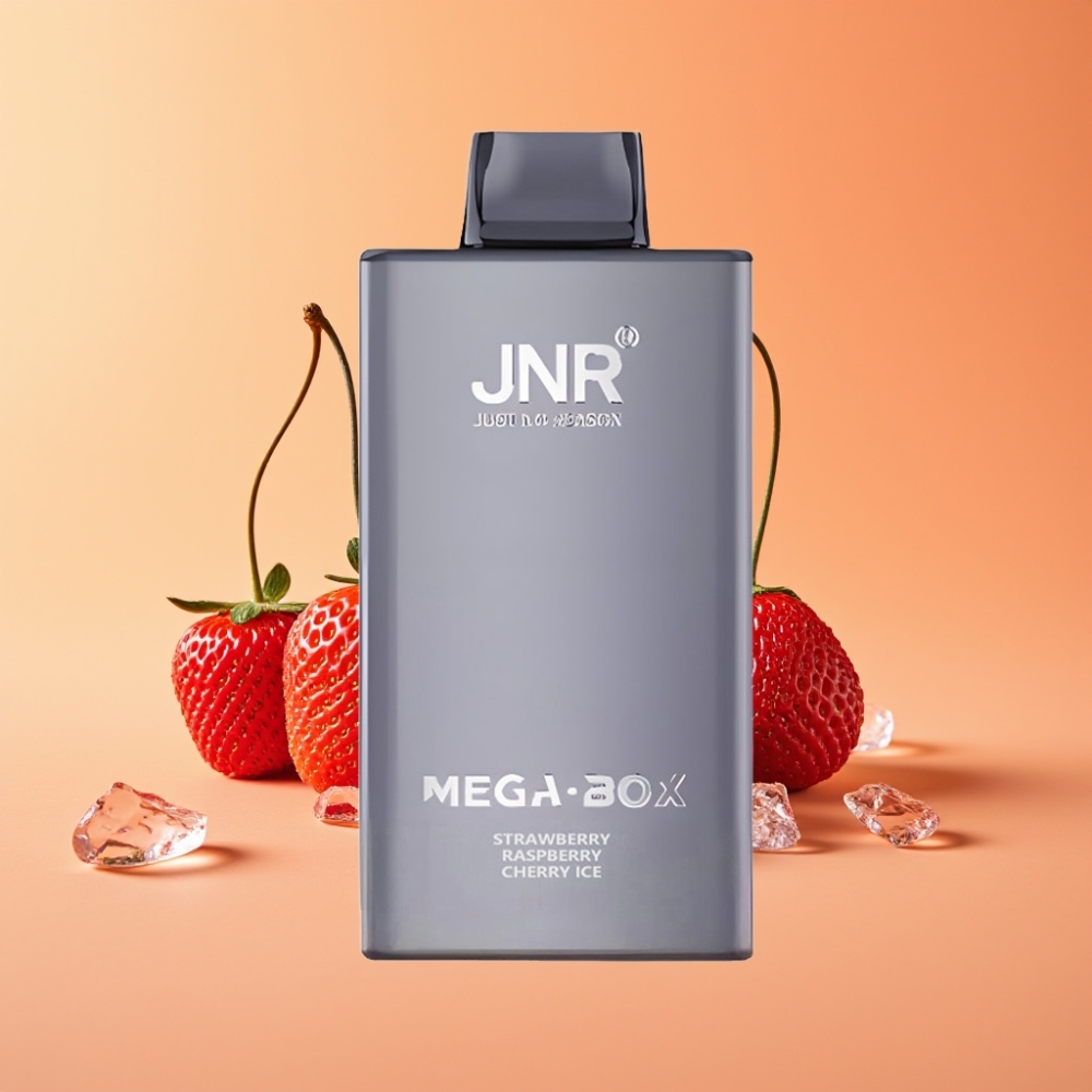 JNR Mega Box 25000 Puffs Disposable Vape Jordbær Hindbær Kirsebær Is med Dual Mesh Coil & Type-C