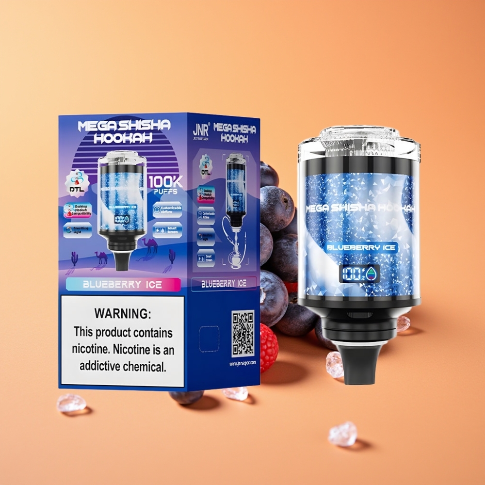 JNR Mega Shisha Hookah 100K Desktop Kompatibilitet Blåbær Is med 60ml e-Liquid og 2200mAh Batteri