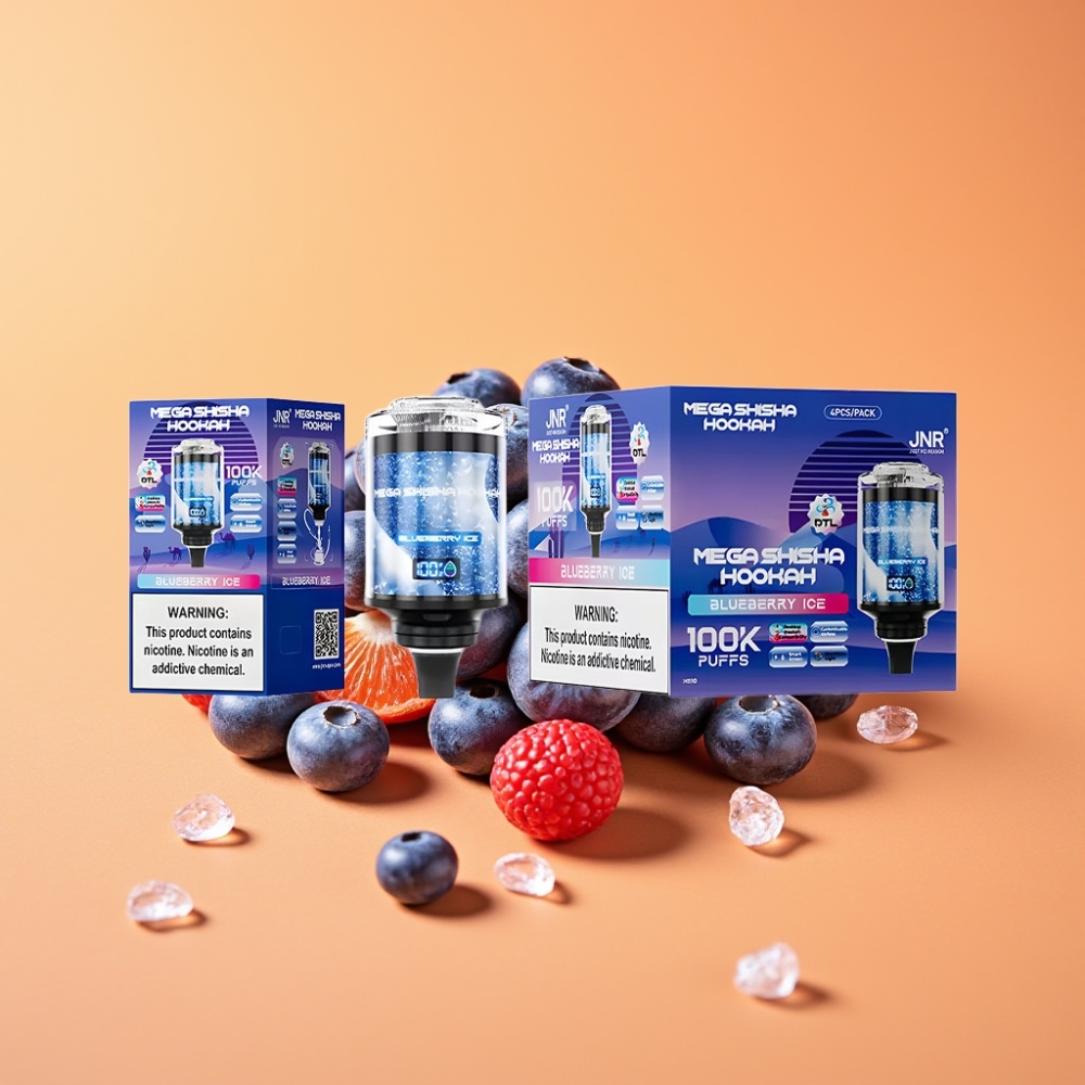 JNR Mega Shisha Hookah 100K Desktop Kompatibilitet Blåbær Is med 60ml e-Liquid og 2200mAh Batteri