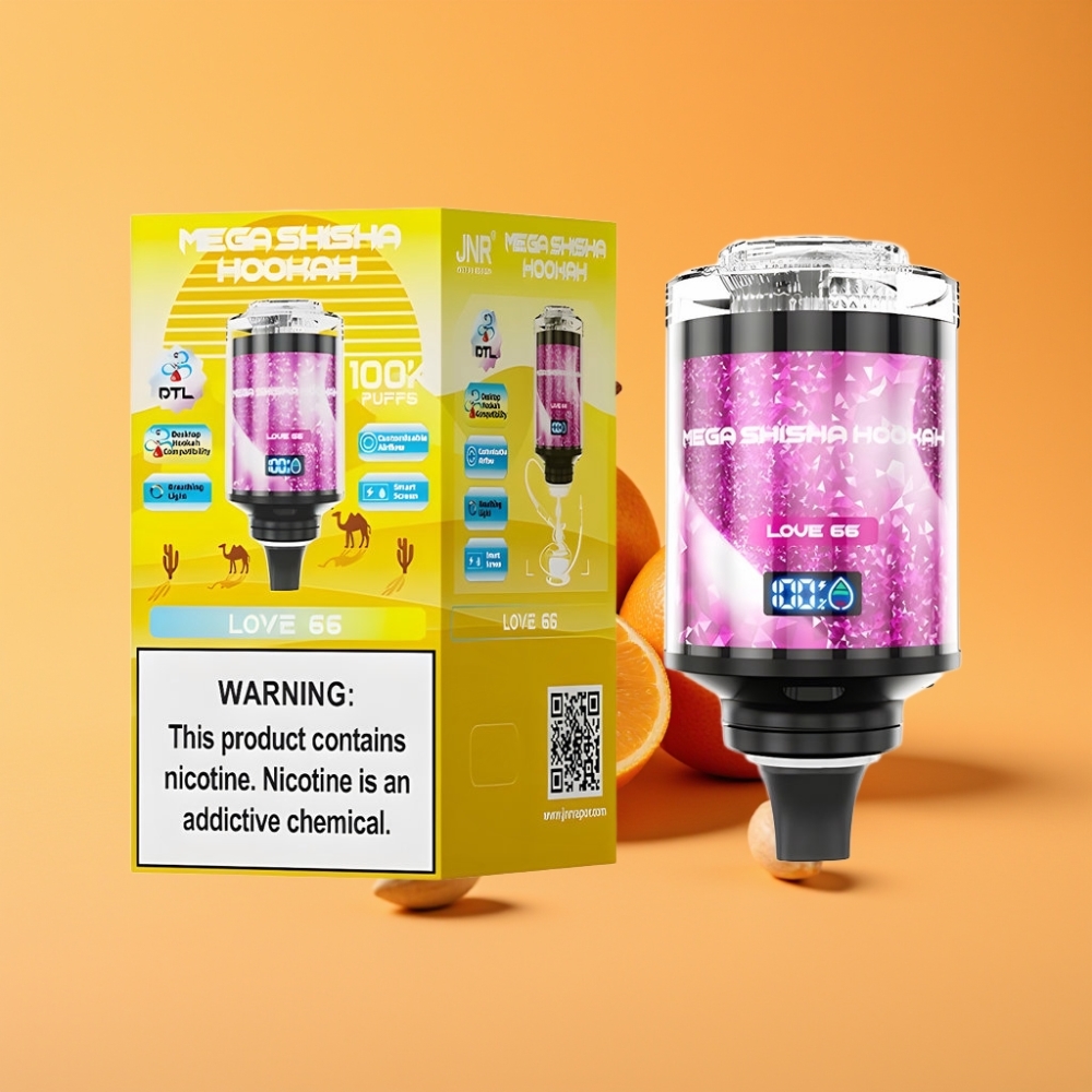 JNR Mega Shisha Hookah 100K Desktop Kompatibilitet Kærlighed 66 med 100.000 puff og 60ml e-Liquid Kapacitet