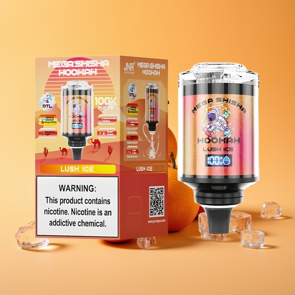 JNR Mega Shisha Hookah 100K Skrivebordskompatibel Lush Is med 100.000 puff og 60ml e-væske
