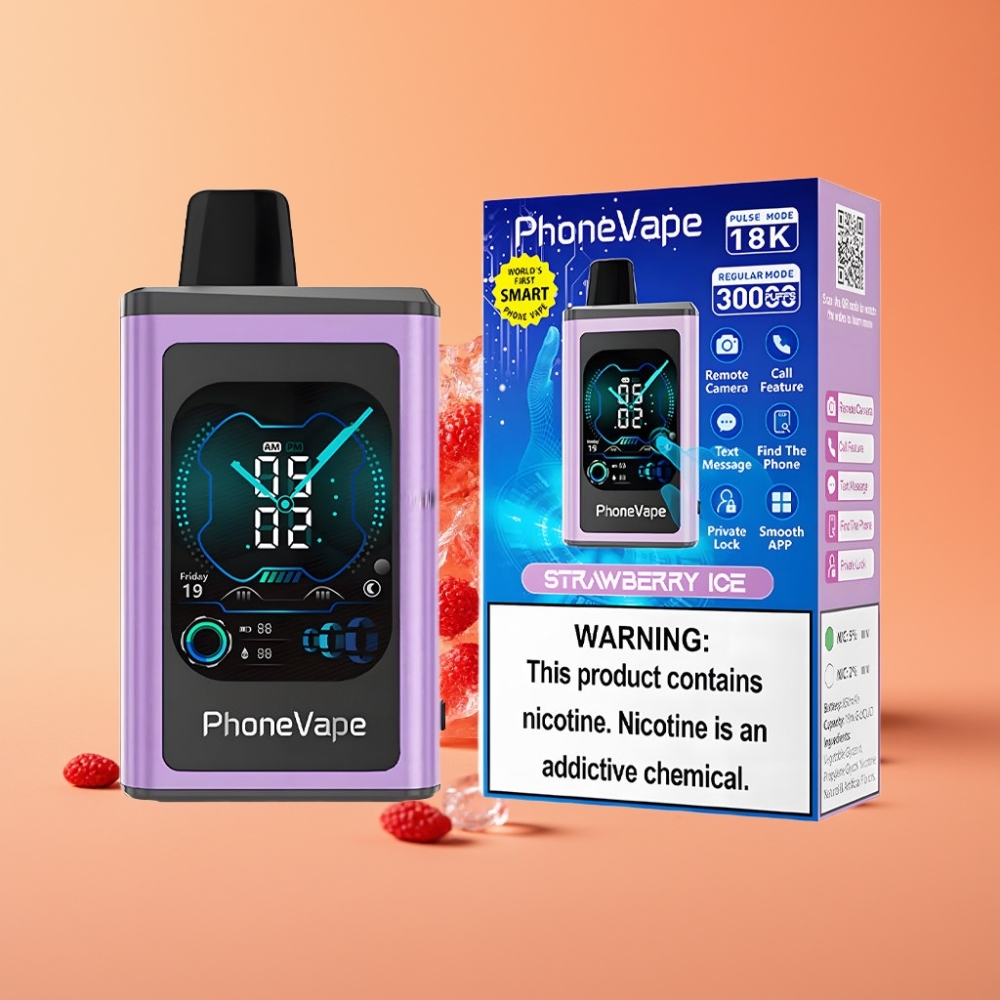JNR PhoneVape 30000 puffs Engangs Vape Jordbær Is med Turbo Mode og App Kontrol