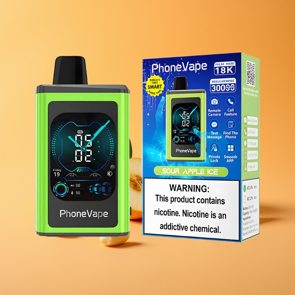 JNR PhoneVape 30000 puffs Engangs Vape Sur Æble Is med Turbo Mode og App Kontrol