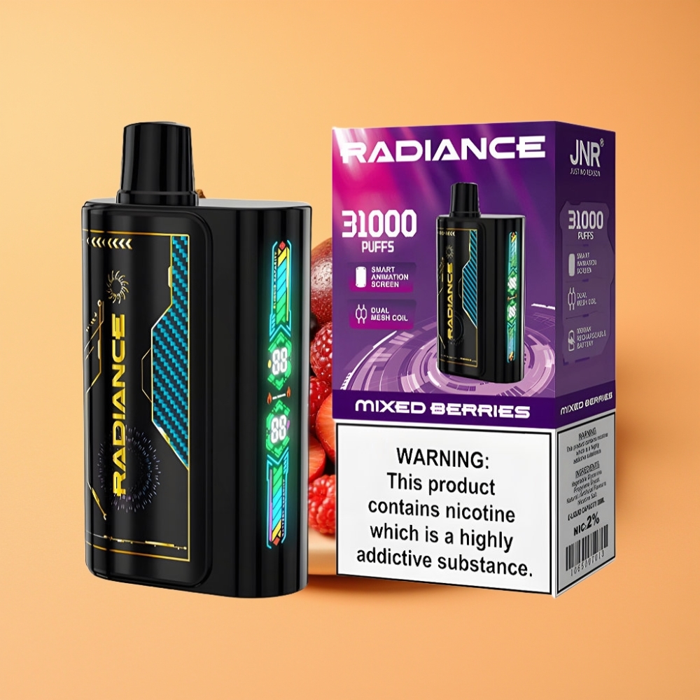 JNR Radiance 31000 Puffs Engangs Vape BLANDE BÆR Smart Animation Skærm & 950 mAh Genopladelig Batteri