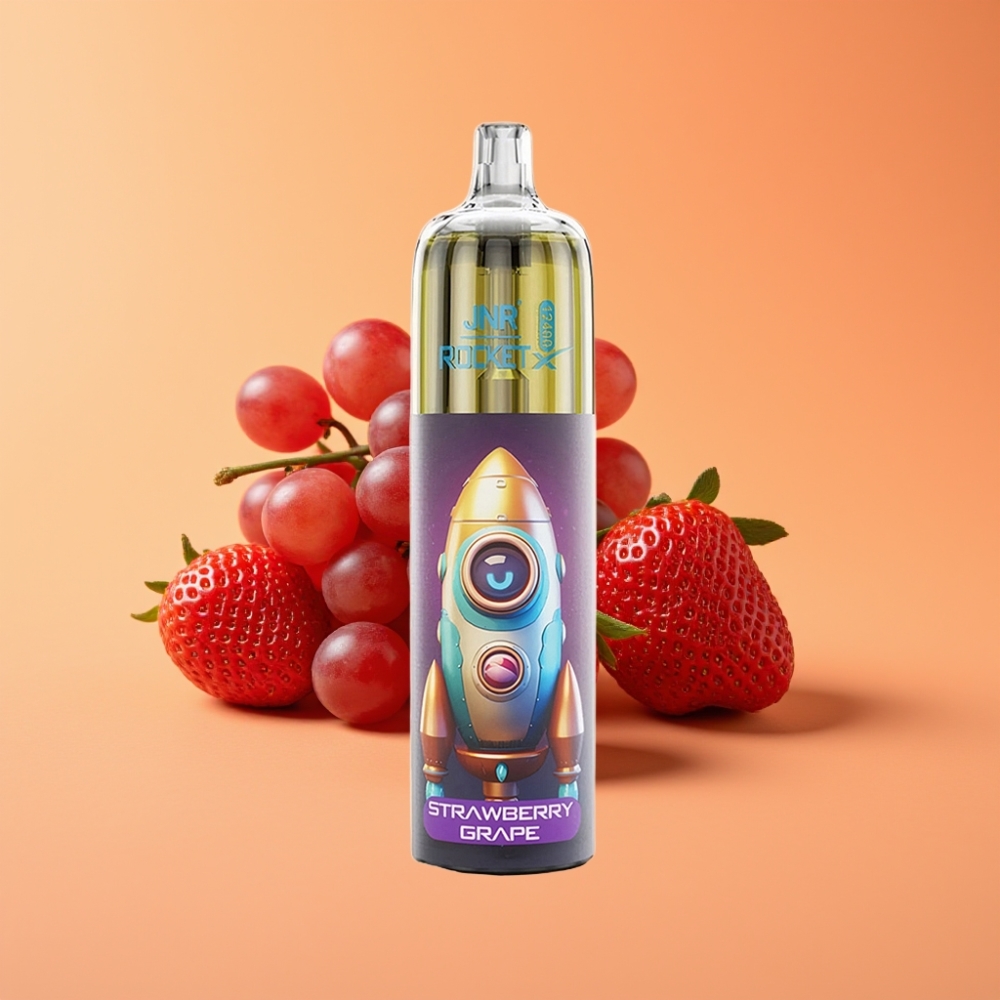 JNR Rocket-X 12400 Puffs Engangs Vape Jordbær Drue med Justerbar Luftgennemstrømning og Type-C Hurtigopladning