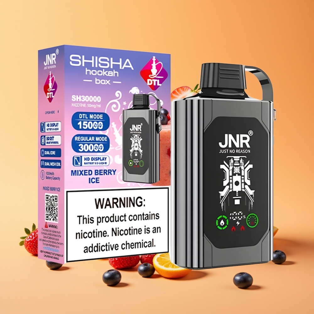 JNR Shisha Hookah Box 20500 Puffs Disposable Vape Blandet Bær Is med HD Display og Type-C Opladning