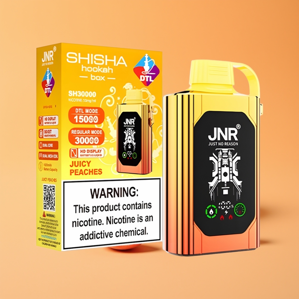 JNR Shisha Hookah Box 20500 Puffs Disposable Vape Saftige Ferskner med 25ml E-væske