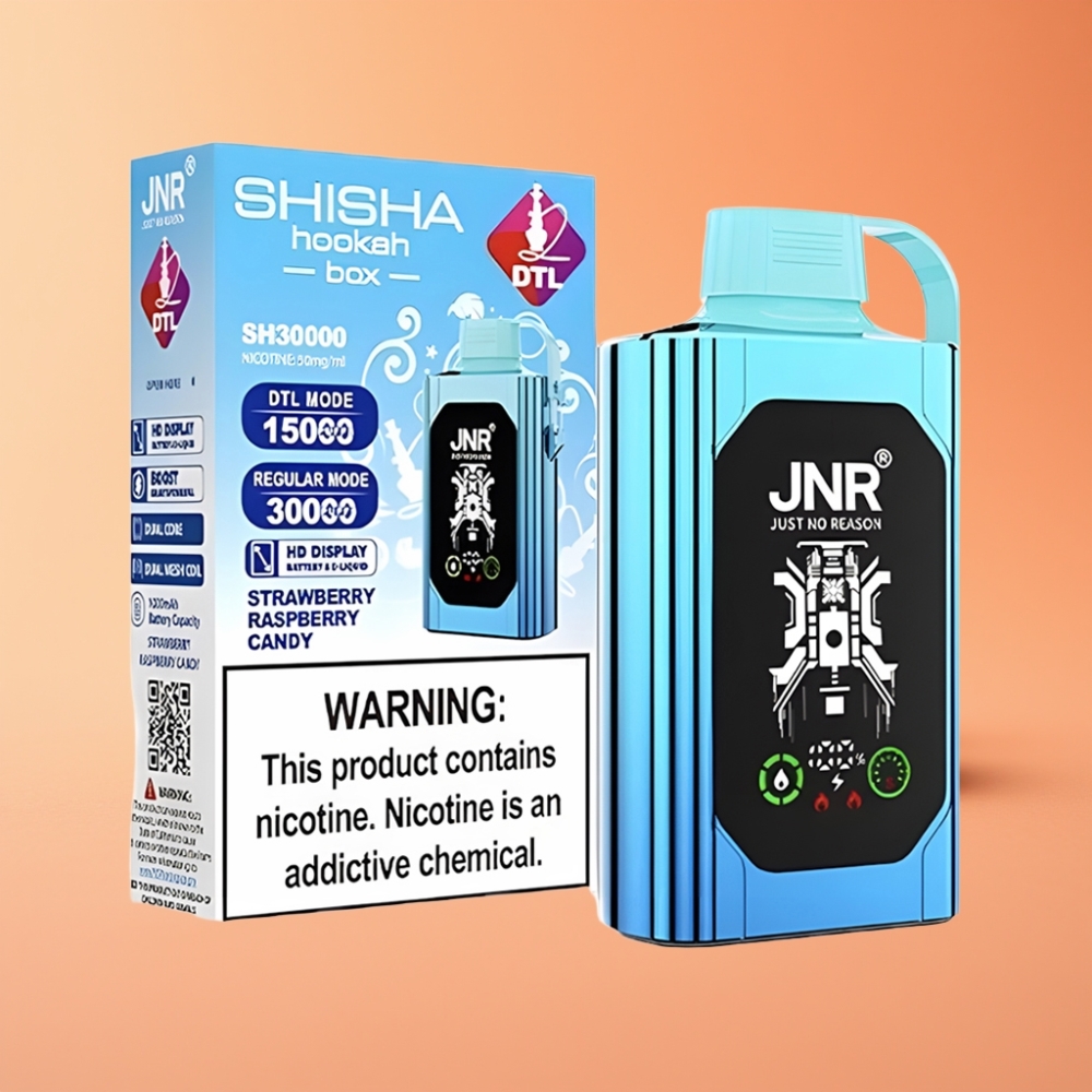 JNR Shisha Hookah Box 20500 Puffs Engangs Vape Jordbær Hindbær Candy & Type-C Hurtigopladning