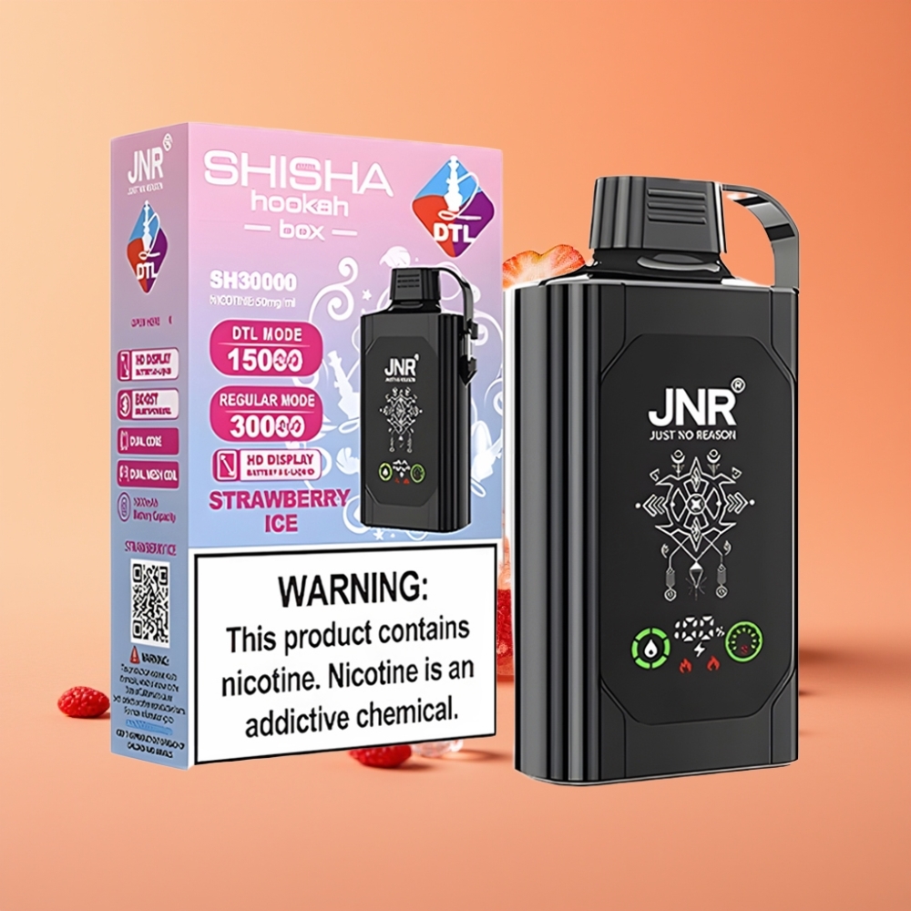 JNR Shisha Hookah Box 20500 Puffs Engangs Vape Jordbær Is med Type-C Ladning
