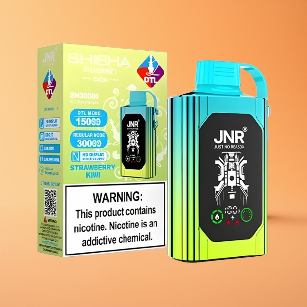 JNR Shisha Hookah Box 20500 Puffs Engangs Vape Jordbær Kiwi med 25ml E-væske