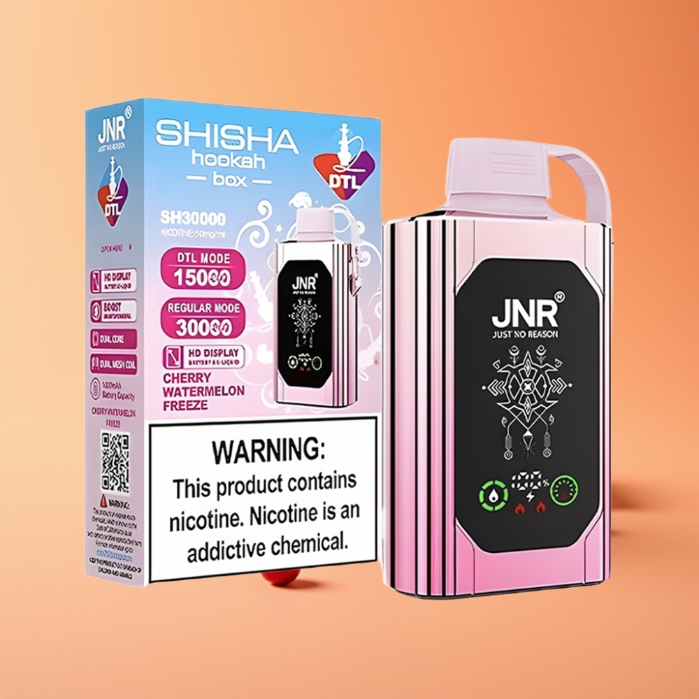 JNR Shisha Hookah Box 20500 Puffs Engangs Vape Kirsebær Vandmelon Fryse med HD Display & Type-C Opladning