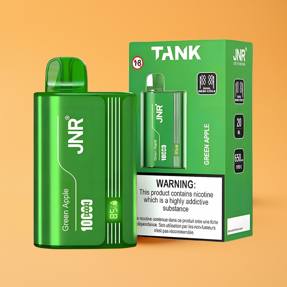 JNR Tank 10000 Puffs Engangs Vape Grøn Æble Fersken Pære med Digital Display og Type-C Hurtigopladning