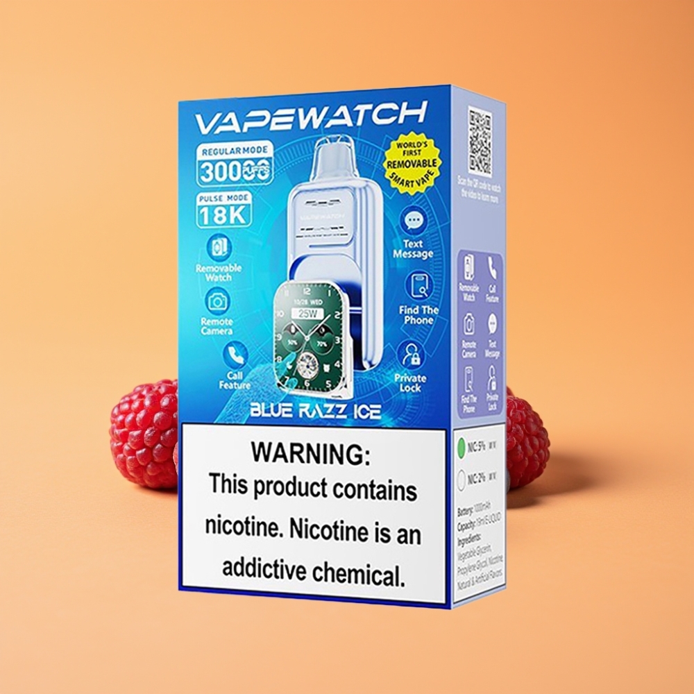 JNR VapeWatch 30000 Puffs Engangs Vape Blå Hindbær Is med 1000mAh batteri