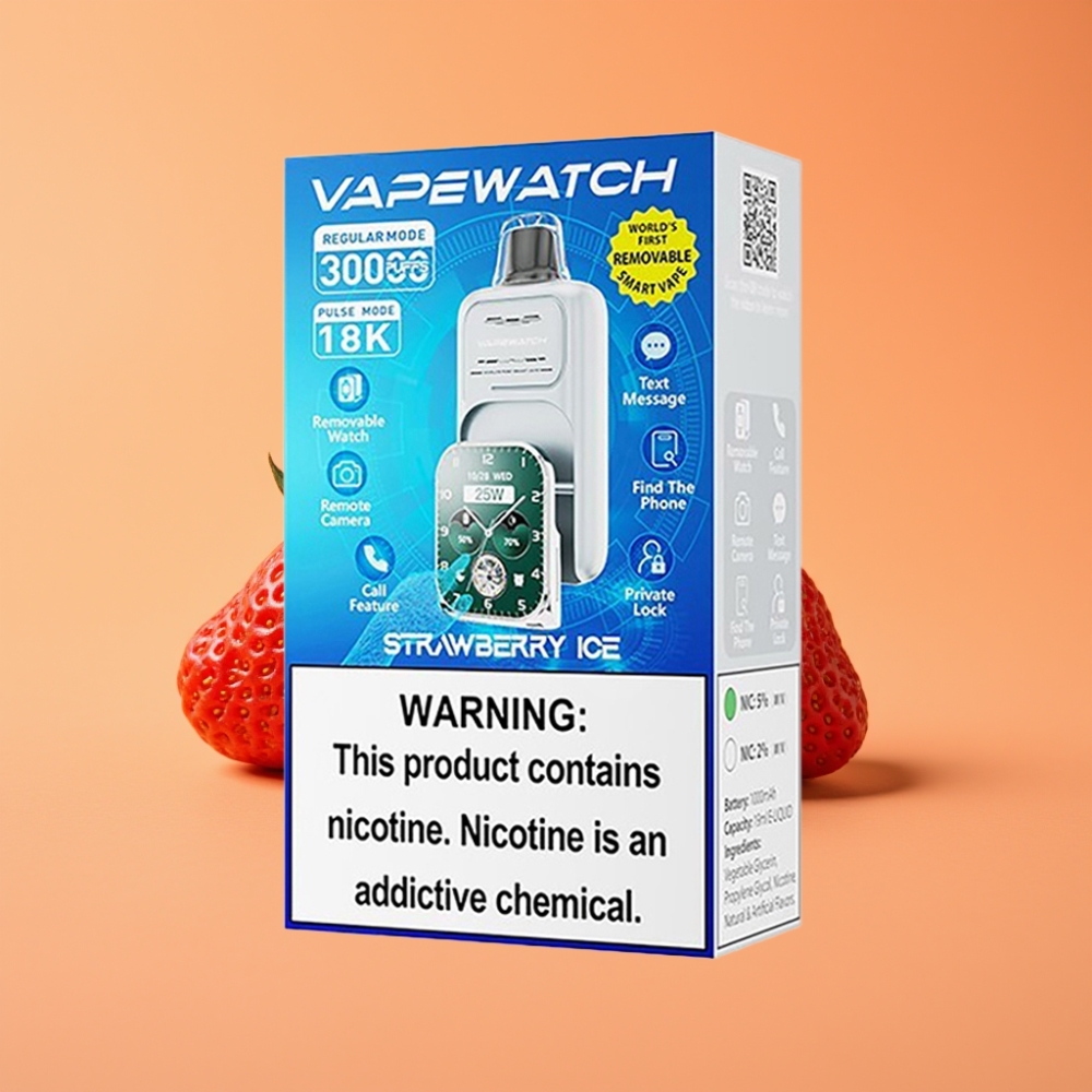 JNR VapeWatch 30000 Puffs Engangs Vape Jordbær Is med 1000mAh & Type-C