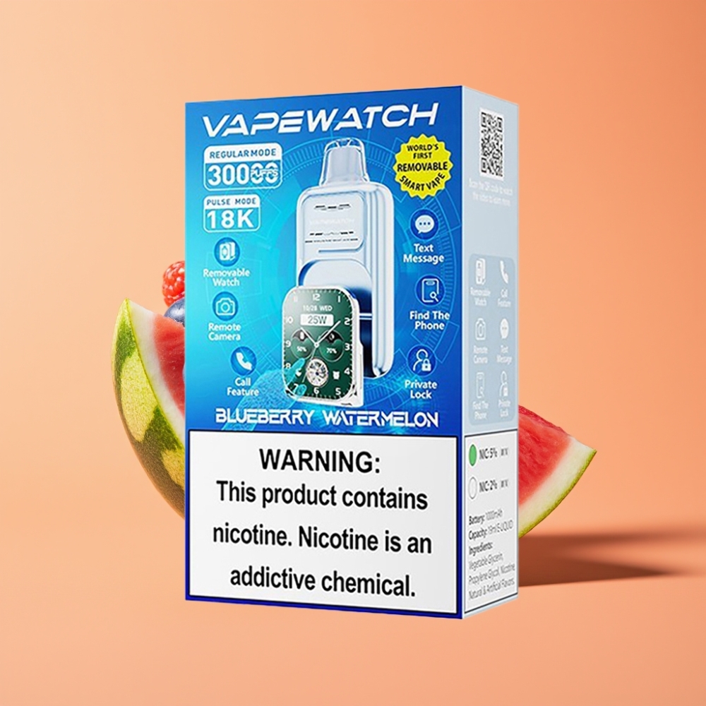 JNR VapeWatch 30000 Puffs Engangsvaper Blåbær Vandmelon med 19mL og Type-C Hurtigopladning