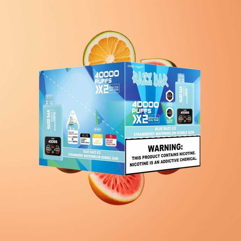 Razz Bar 40000 Puffs Disposable Vape BLÅ RAZBÆR IS-JORDBÆR VANDRMELON TYGGEGUMMI