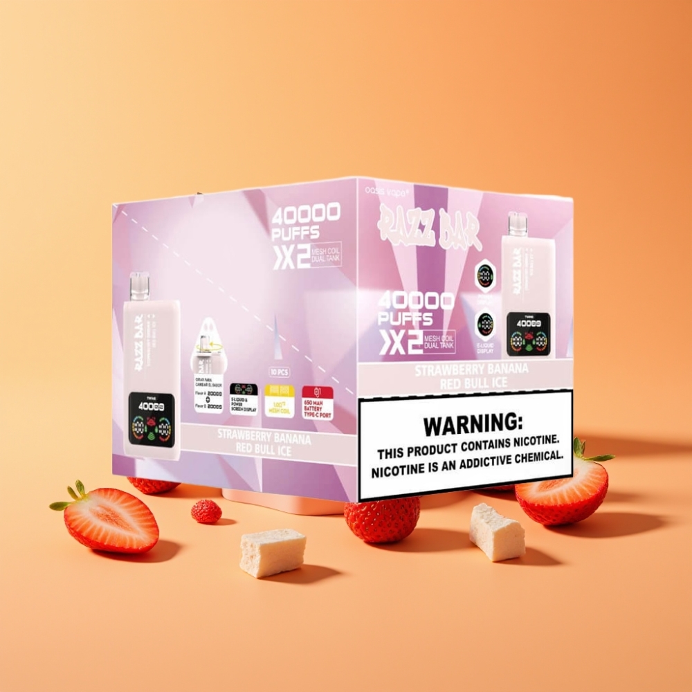 Razz Bar 40000 Puffs Engangs Vape JORDBÆR BANAN & RED BULL IS
