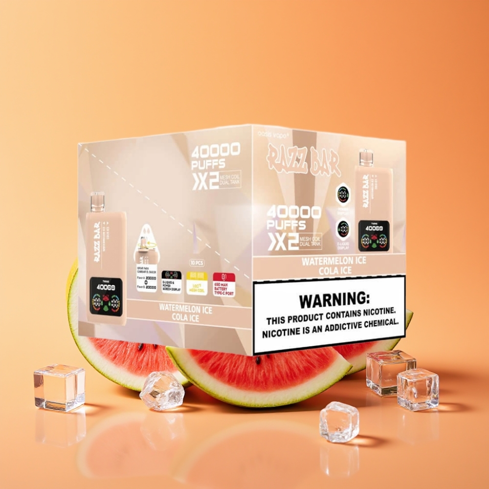 Razz Bar 40000 Puffs Engangs Vape VANDMELON IS & COLA IS med Power Screen Display