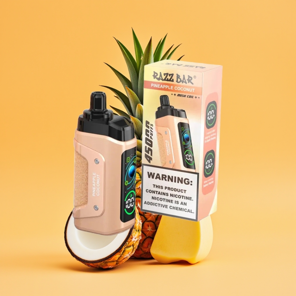 Razz Bar 45000 Puffs Disposable Vape Ananas Kokos med Justerbar Luftstrøm og Type-C Opladning