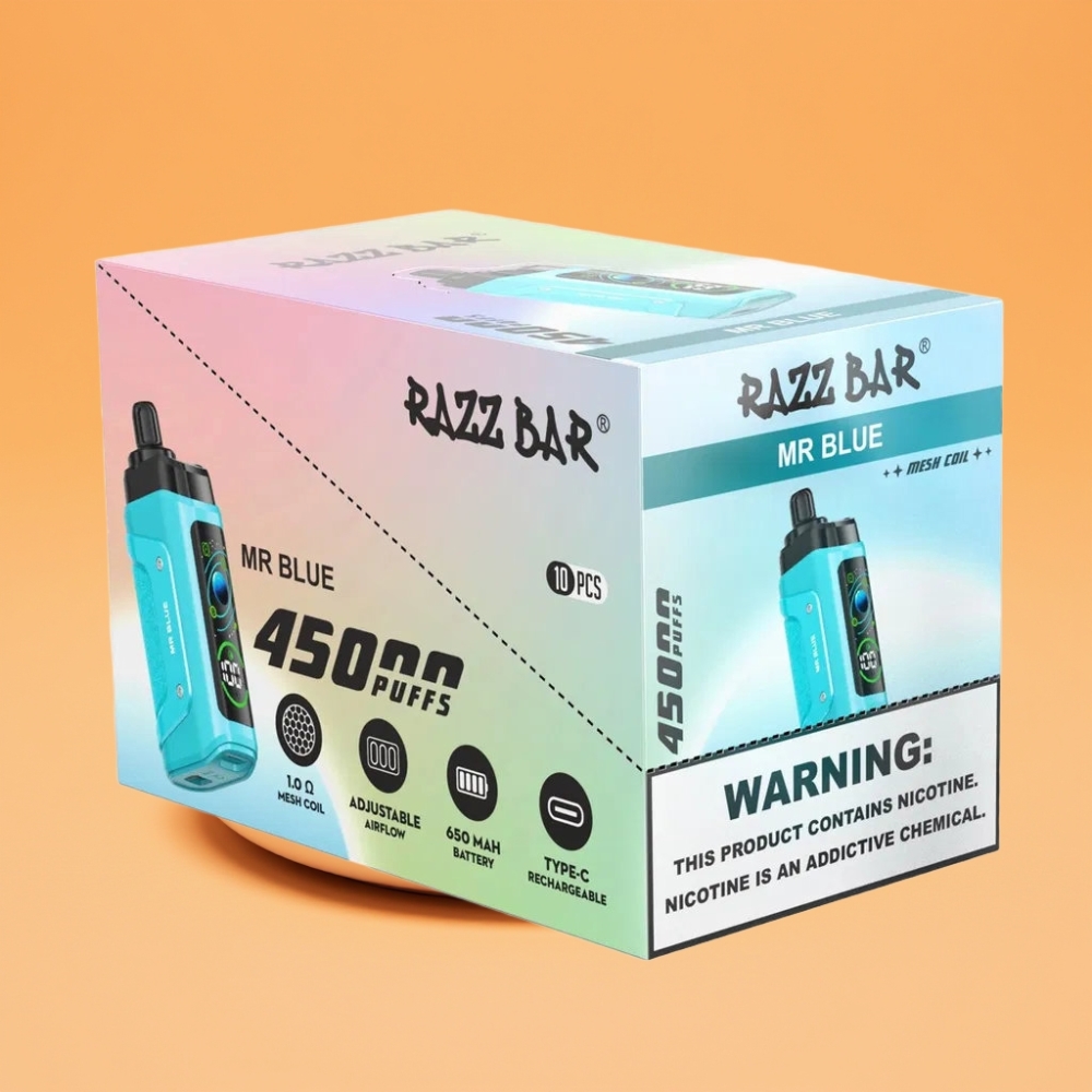 Razz Bar 45000 Puffs Disposable Vape Hr. Blå med 1.0 Ohm Mesh Coil