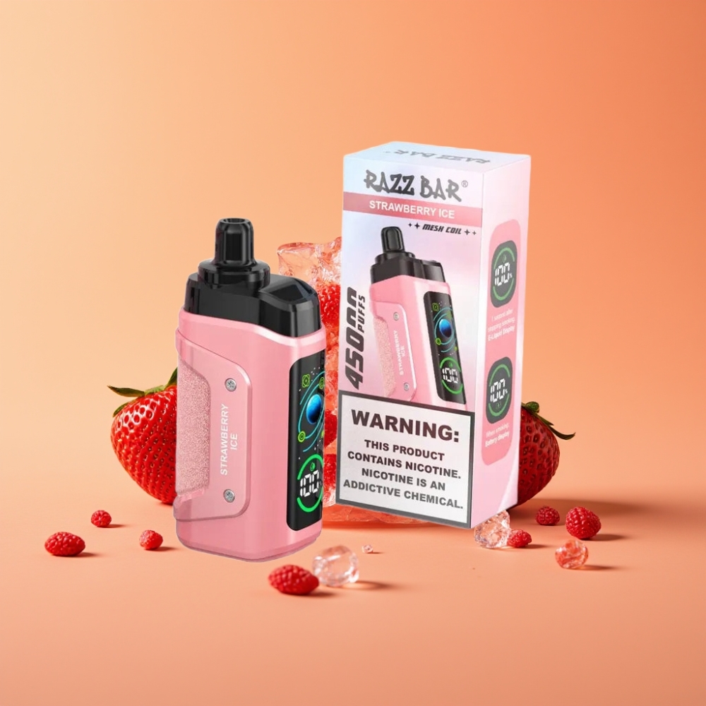 Razz Bar 45000 Puffs Disposable Vape Jordbær Is med 1.0 Ohm Mesh Coil og Type-C Opladning