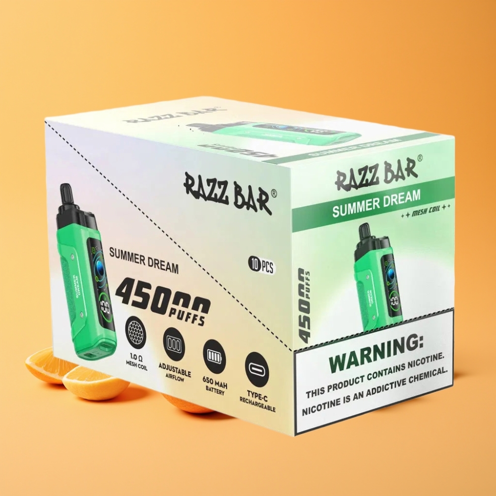 Razz Bar 45000 Puffs Disposable Vape Sommer Drøm med 1.0 Ohm Mesh Coil