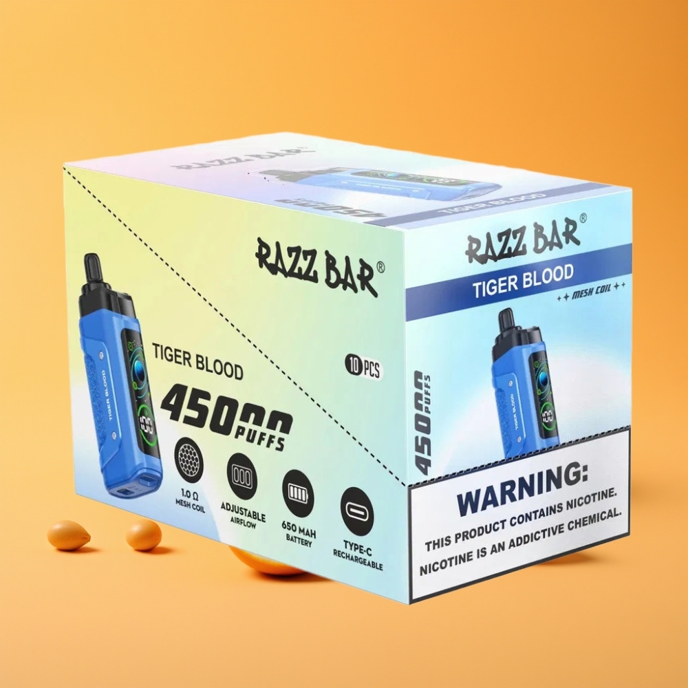 Razz Bar 45000 Puffs Disposable Vape Tigreblod med justerbar luftgennemstrømning