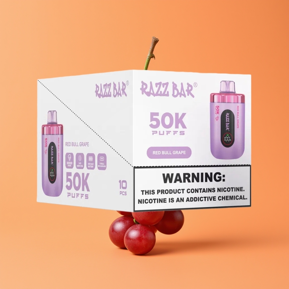 Denmark distributors Razz Bar 50K Puffs Disposable Vape Rød Tynd Druesaft