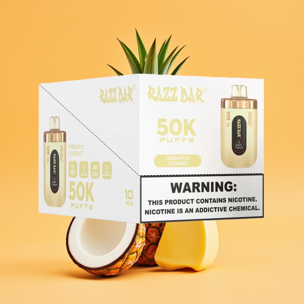 Razz Bar 50K Puffs Disposable Vape Ananas Kokos med 650 Mah Batteri