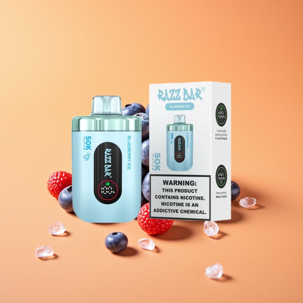 Razz Bar 50K Puffs Disposable Vape Blåbær Is med 650 Mah Batteri