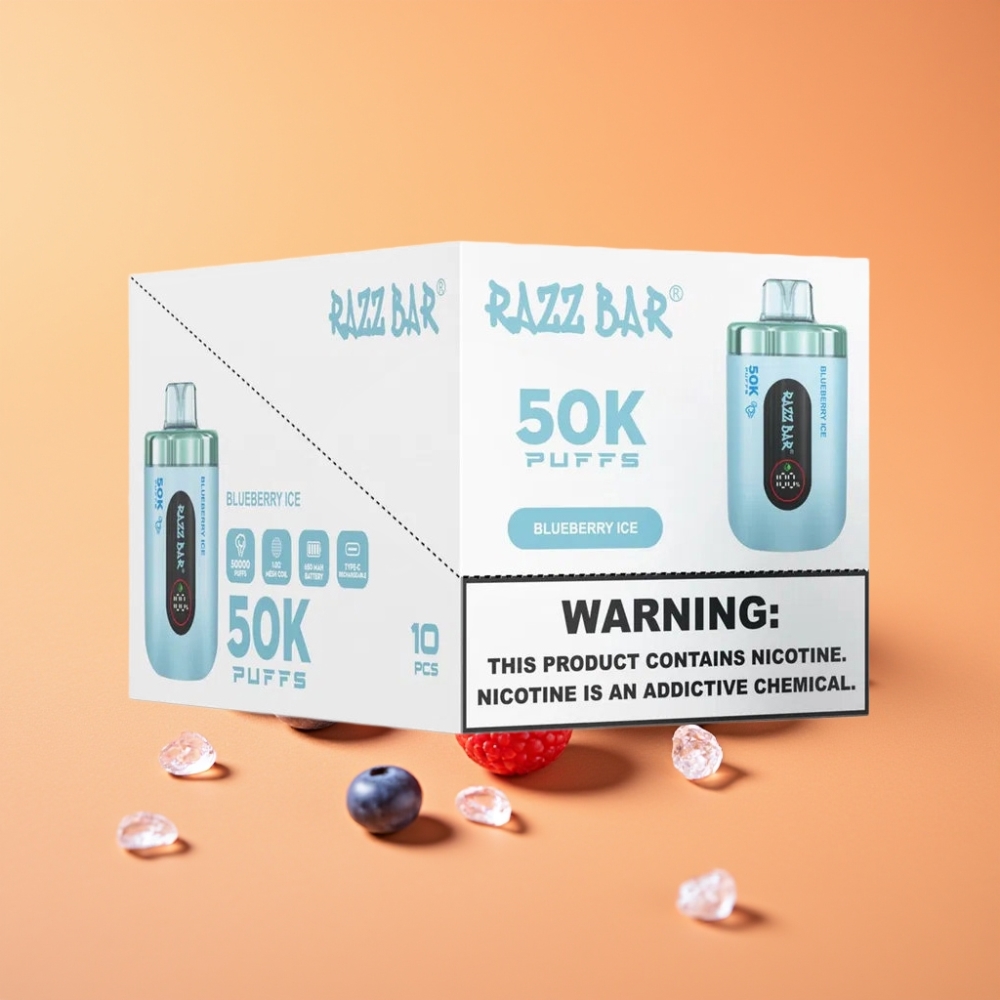 Razz Bar 50K Puffs Disposable Vape Blåbær Is med 650 Mah Batteri