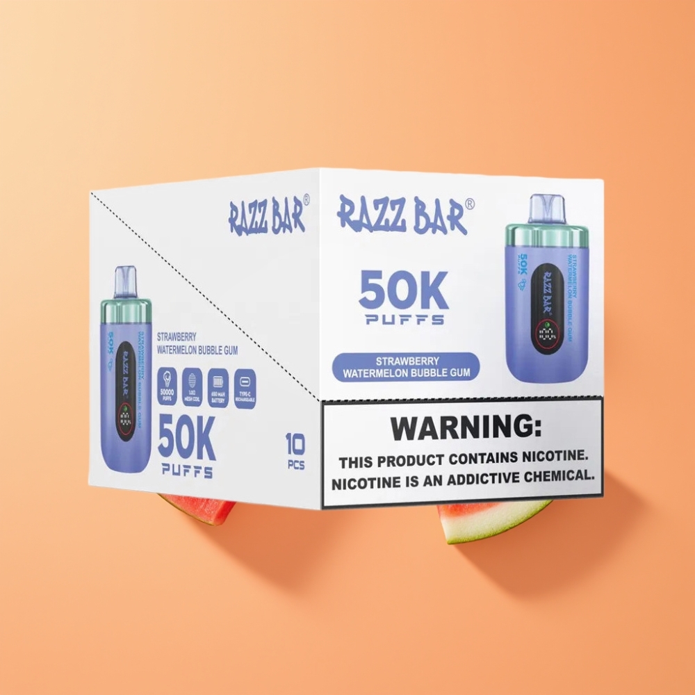 Razz Bar 50K Puffs Disposable Vape Jordbær Vandmelon Bubble Gum
