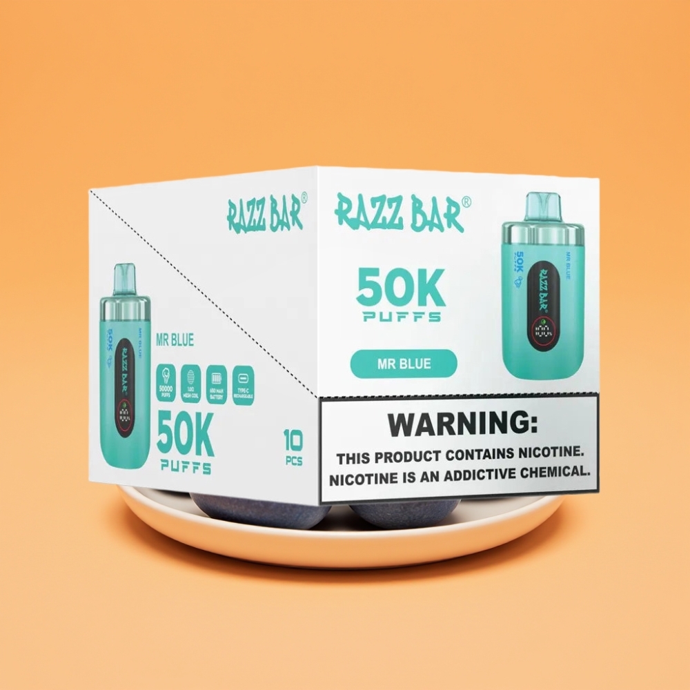 Razz Bar 50K Puffs Engangs Vape Herr Blå med 1.0 Ohm Mesh Coil