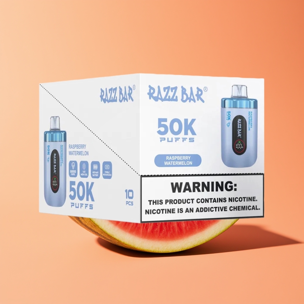 Razz Bar 50K Puffs Engangs Vape Hindbær Vandmelon med 650 Mah Batteri