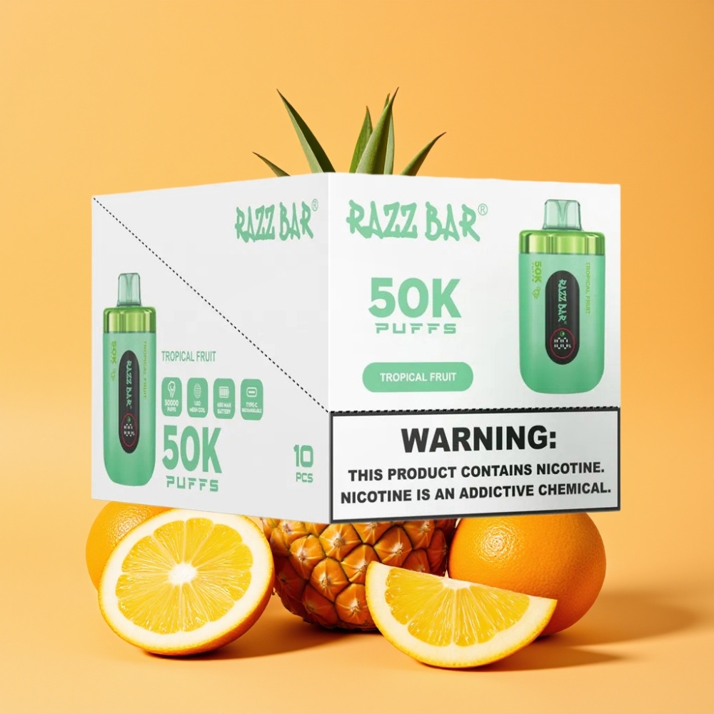 Razz Bar 50K Puffs Engangs Vape Tropisk Frugt og 650 Mah Batteri