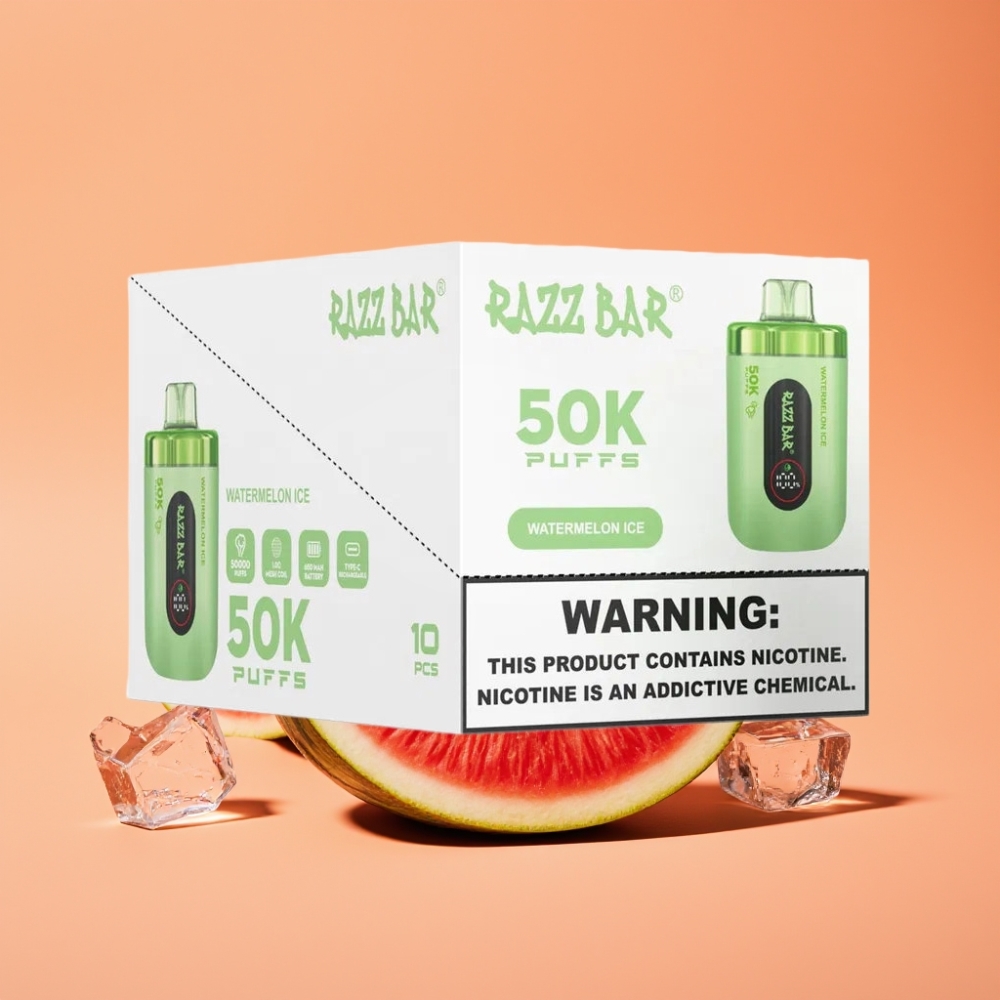 Razz Bar 50K Puffs Engangs Vape Vandmelon Is med 1.0 Ohm Mesh Coil og 650 Mah Batteri